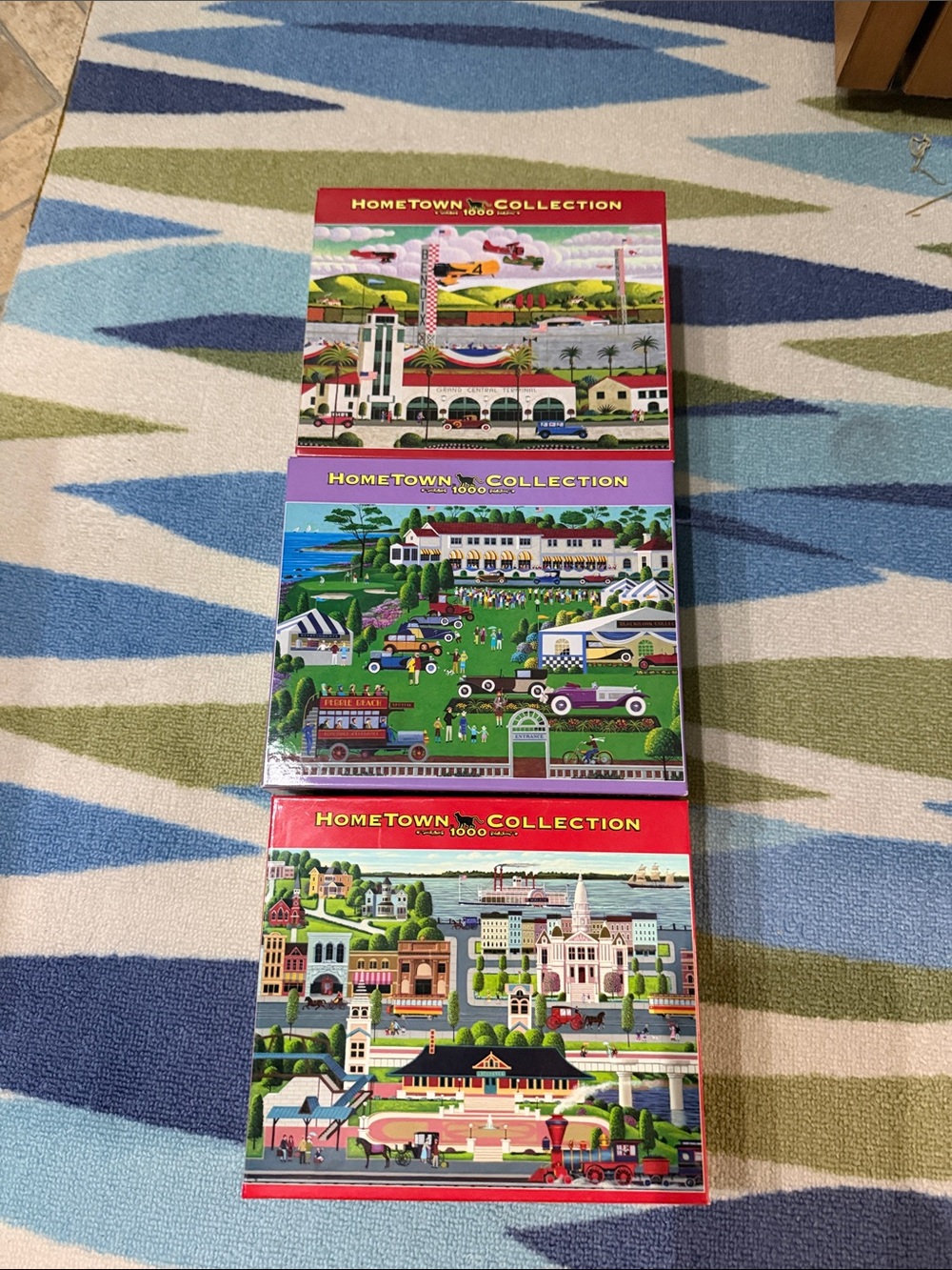Hometown Collection 3-Piece Puzzle Set - Colorful Scenic Boxes